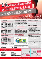 14.Frankenburger Würfelspiellauf und  MTB Göbelberg Trophy am 2.September 2017 ab 15:00 am Sonntag,  9. Juli 2017
